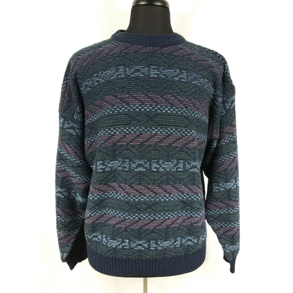 Expressions Worldwide Mens Sweater XL Acrylic Long Sleeve Winter Wear Blue Green